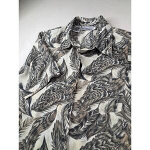 Vintage Kathy Che Feather Print Button Down Camp Shirt 12